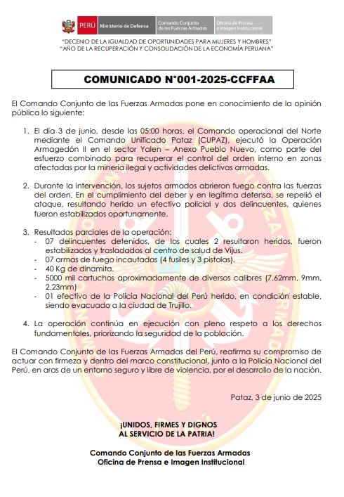 ministerio de defensa pataz minería ilegal 